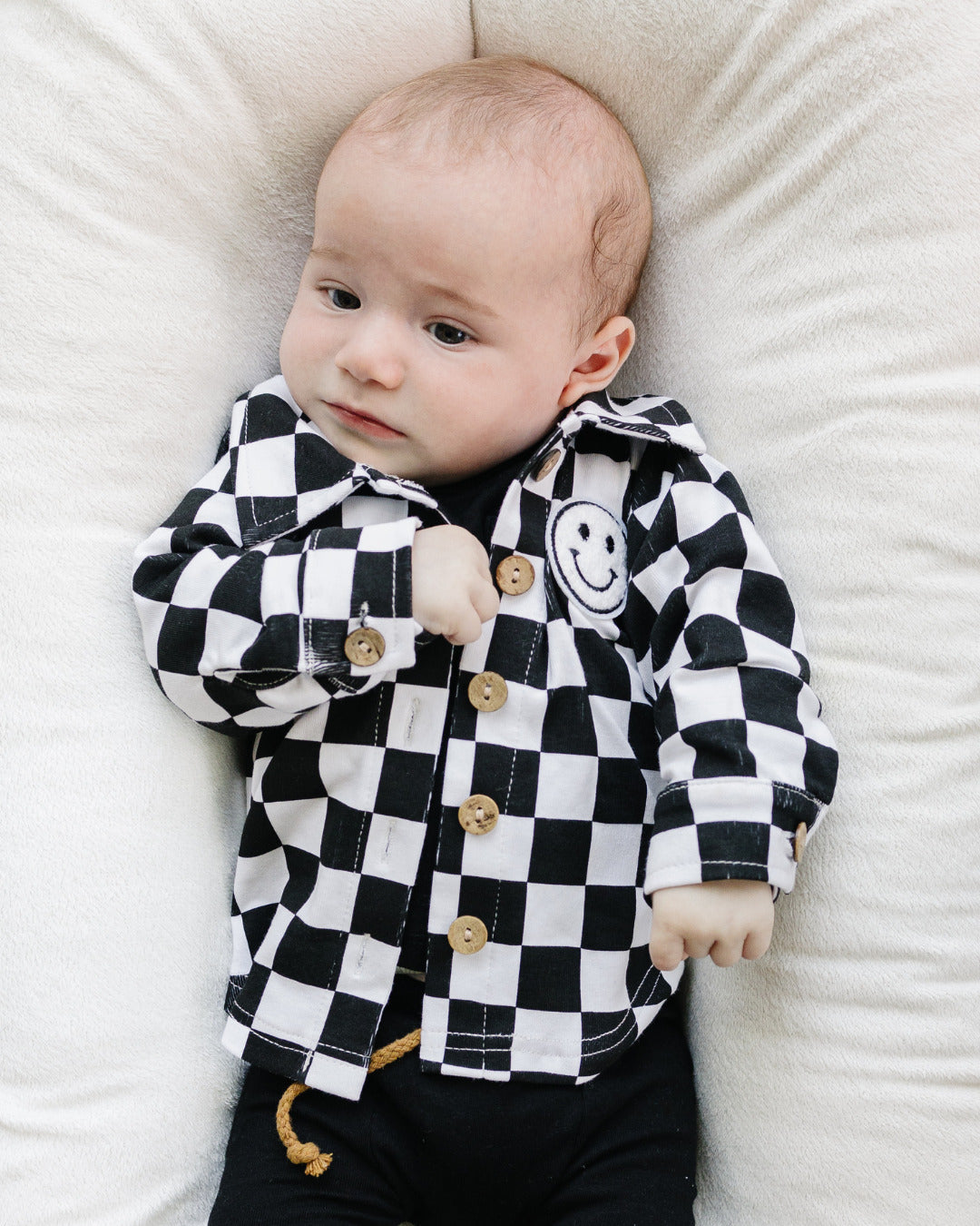 Cotton Shacket | Smiley Checkered Black