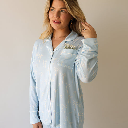 Women's Bamboo Button Up Lounge Set | Blue Bows