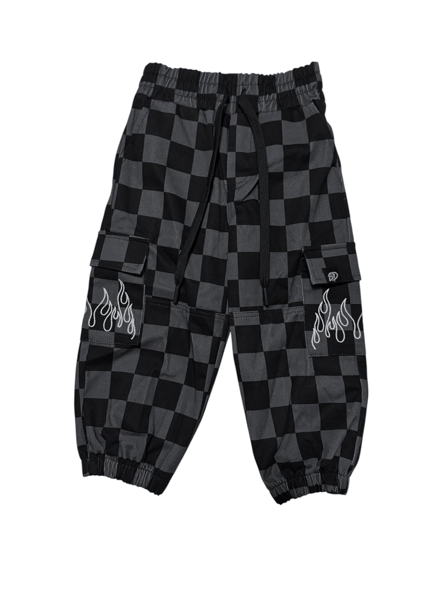 BLACK & GREY CHECKERED FLAME • CARGO JOGGERS