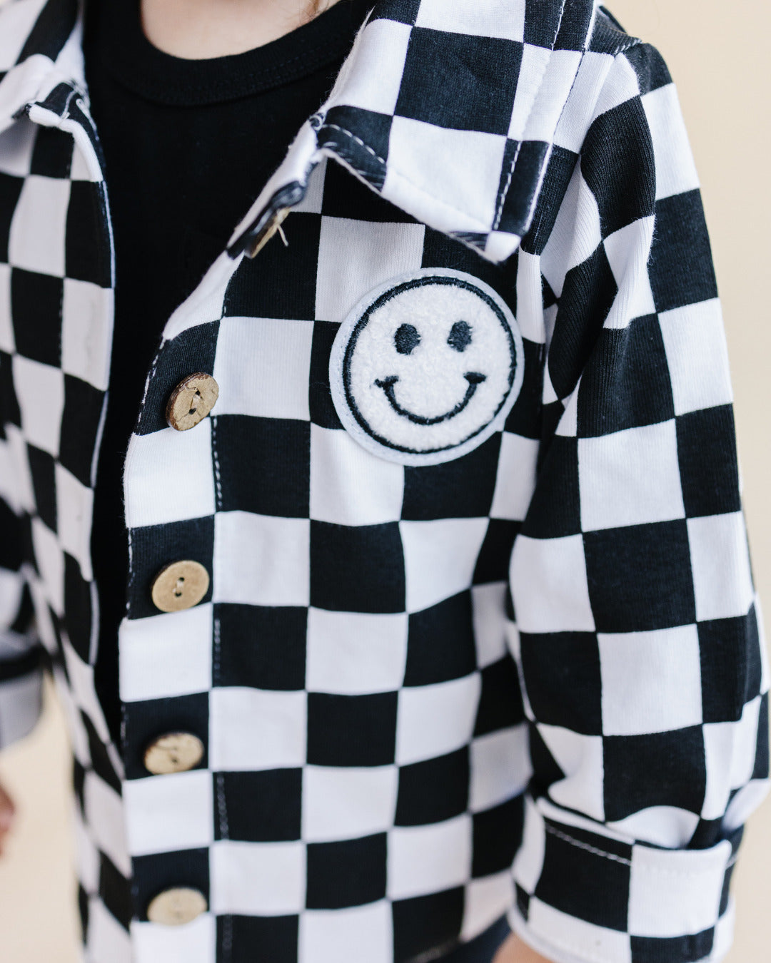 Cotton Shacket | Smiley Checkered Black