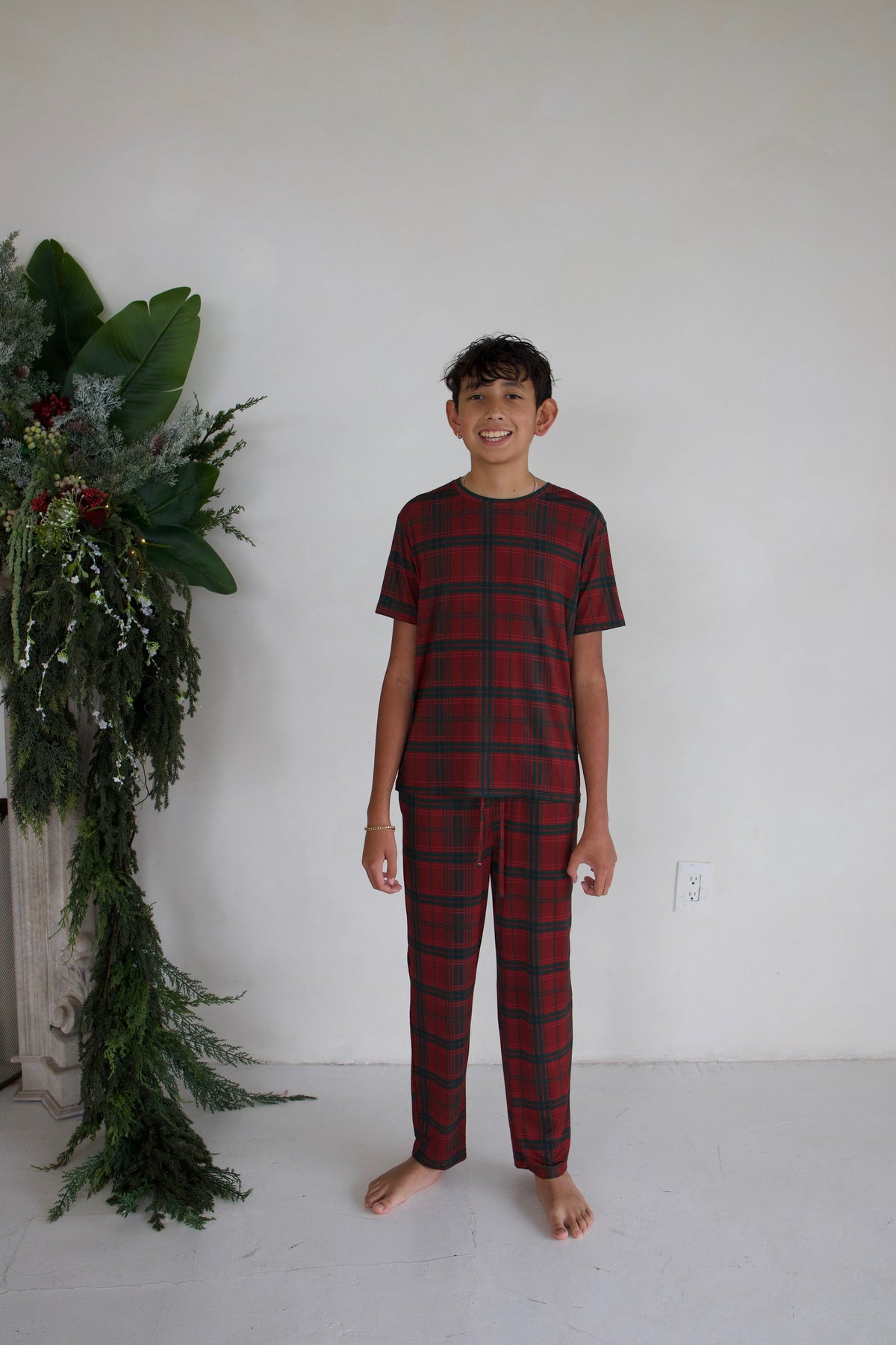 Youth Straight Leg Bamboo Pajamas | Christmas Plaid