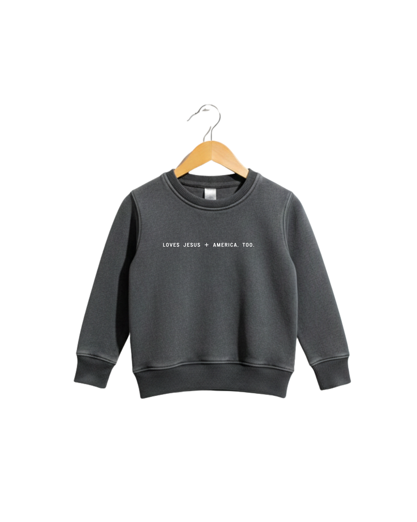 Loves Jesus + America, Too. Kids/Youth Sweatshirt