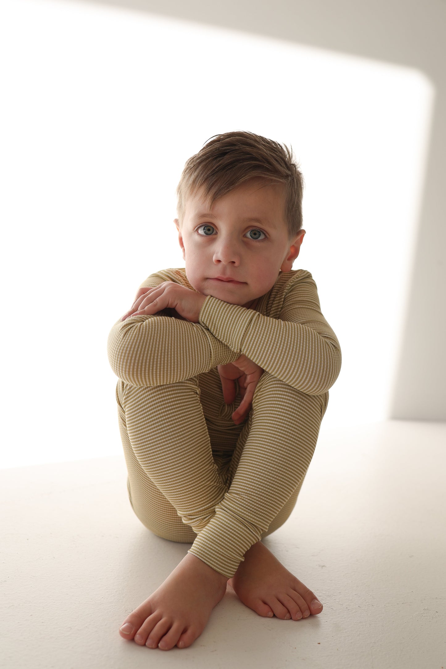 Bamboo Two Piece Pajamas | Willow Stripe Ribbed