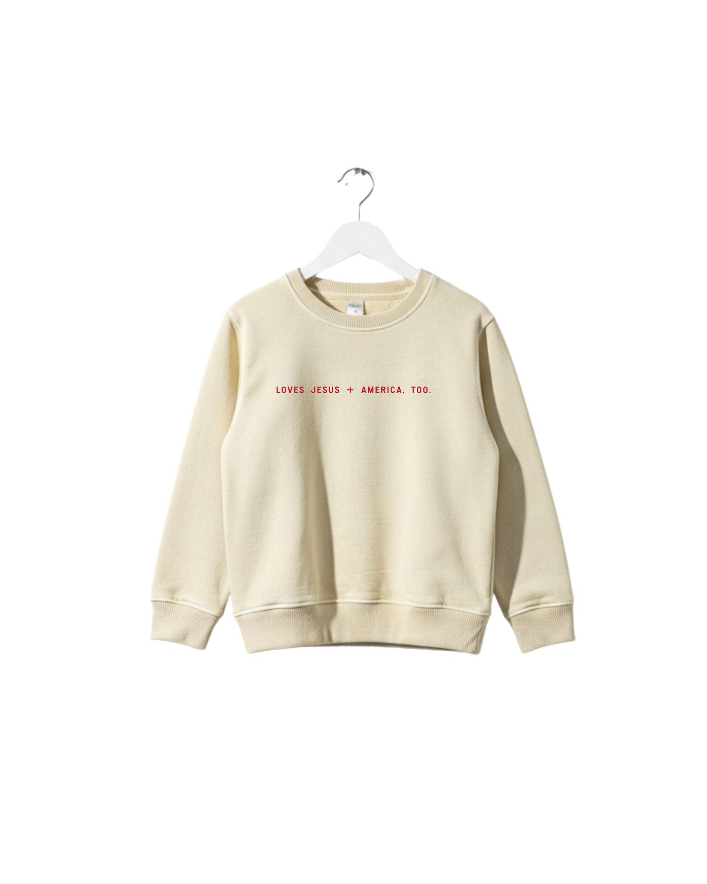 Loves Jesus + America, Too. Kids/Youth Sweatshirt