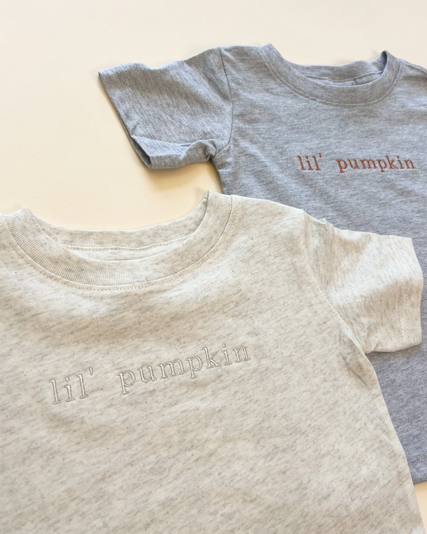 Lil' Pumpkin Embroidered Child Tee - Neutrals