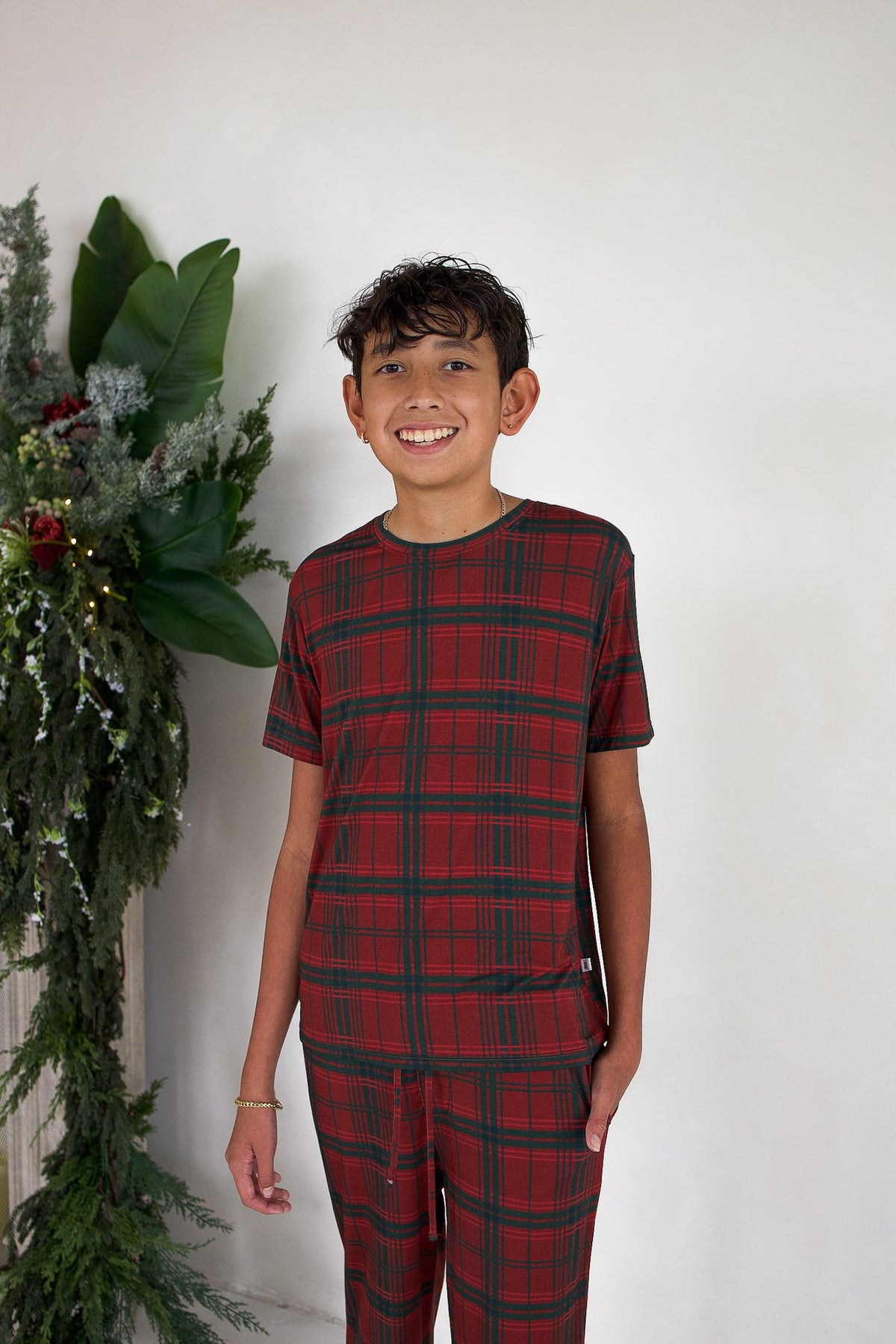 Youth Straight Leg Bamboo Pajamas | Christmas Plaid