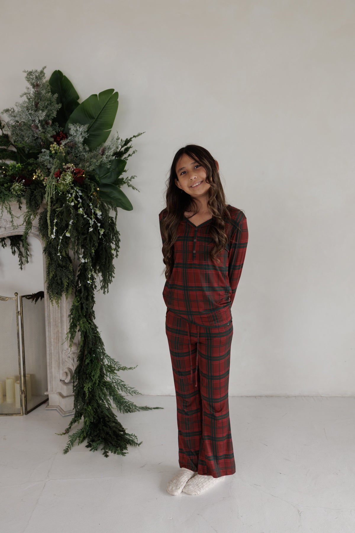 Youth Flare Bamboo Pajamas | Christmas Plaid