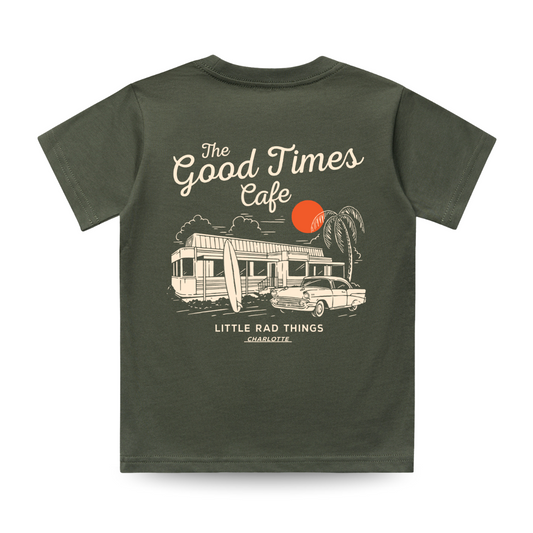THE GOOD TIMES CAFE TEE - OLIVE