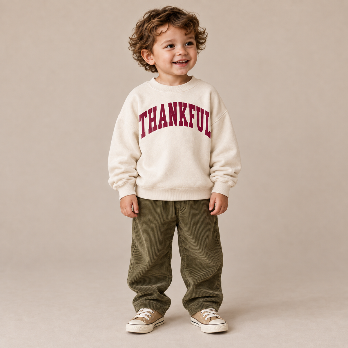 Thankful Varsity Kids Tee or Sweatshirt (Cream)
