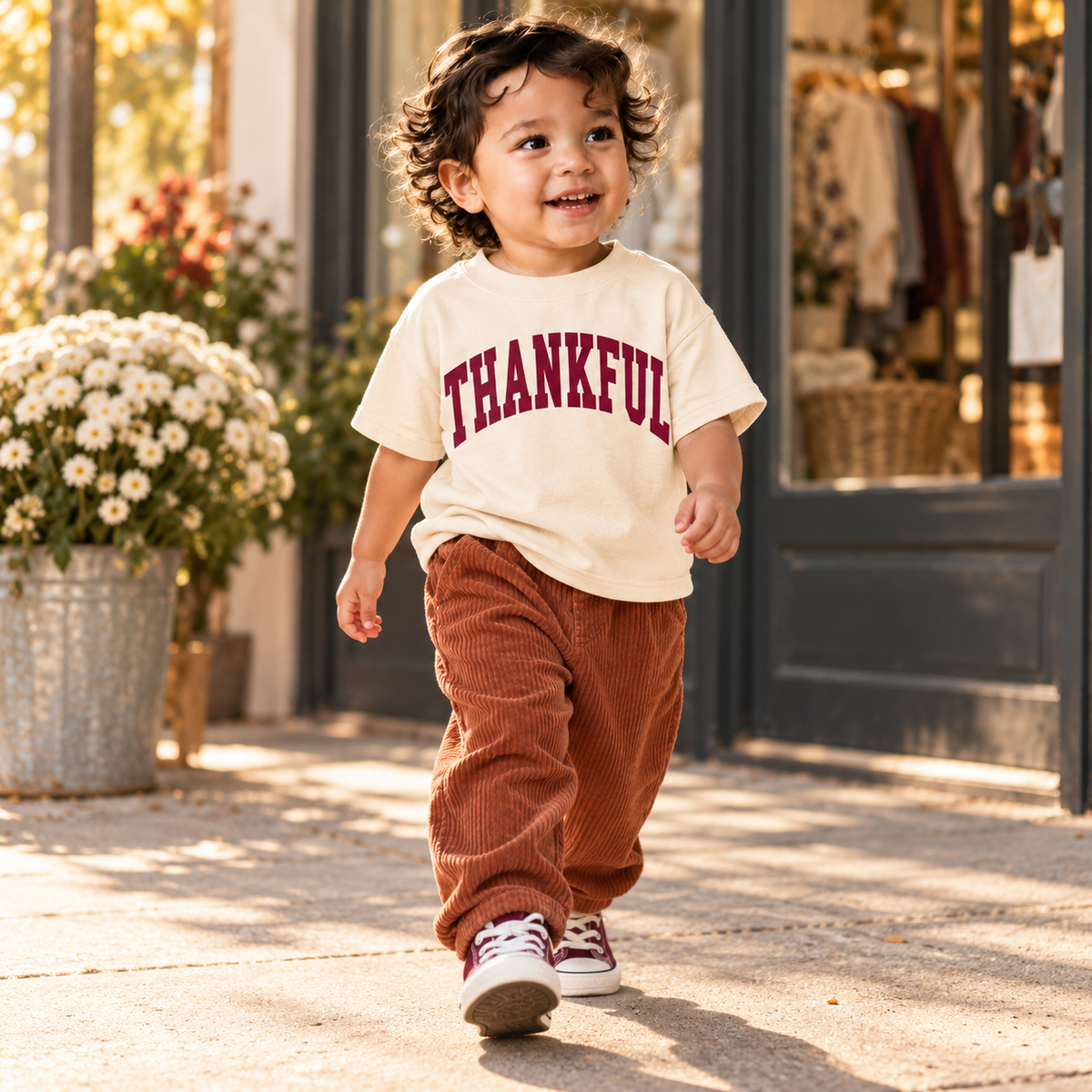 Thankful Varsity Kids Tee or Sweatshirt (Cream)