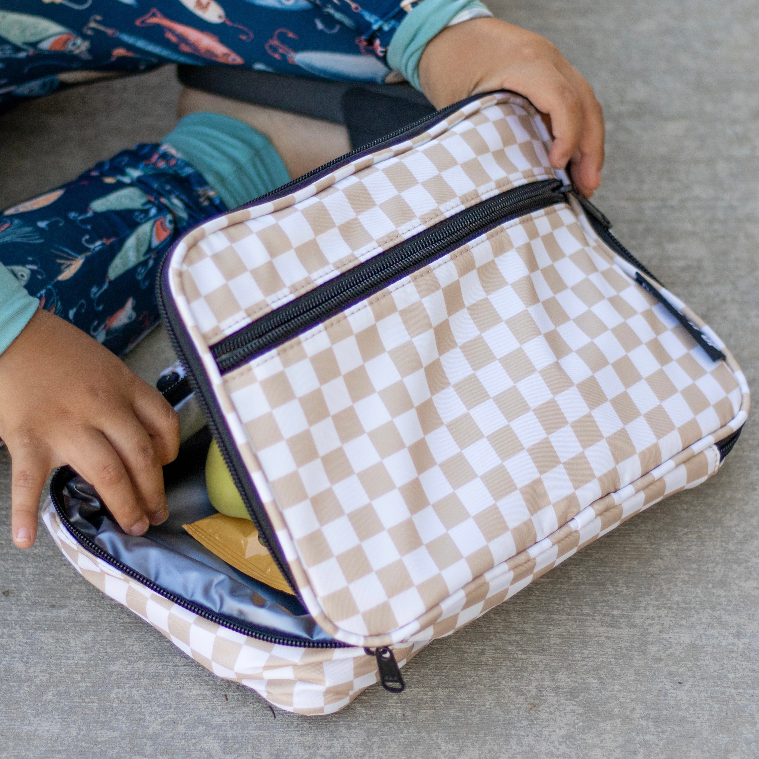 Tan Checkered Lunch Box