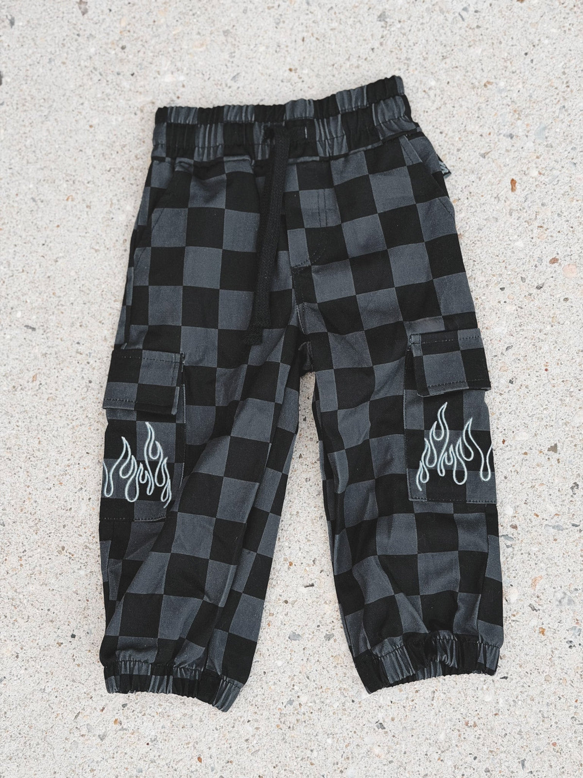 BLACK & GREY CHECKERED FLAME • CARGO JOGGERS