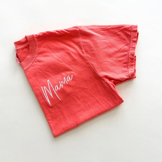 Mama Embroidered Handwritten Tee - Left Chest