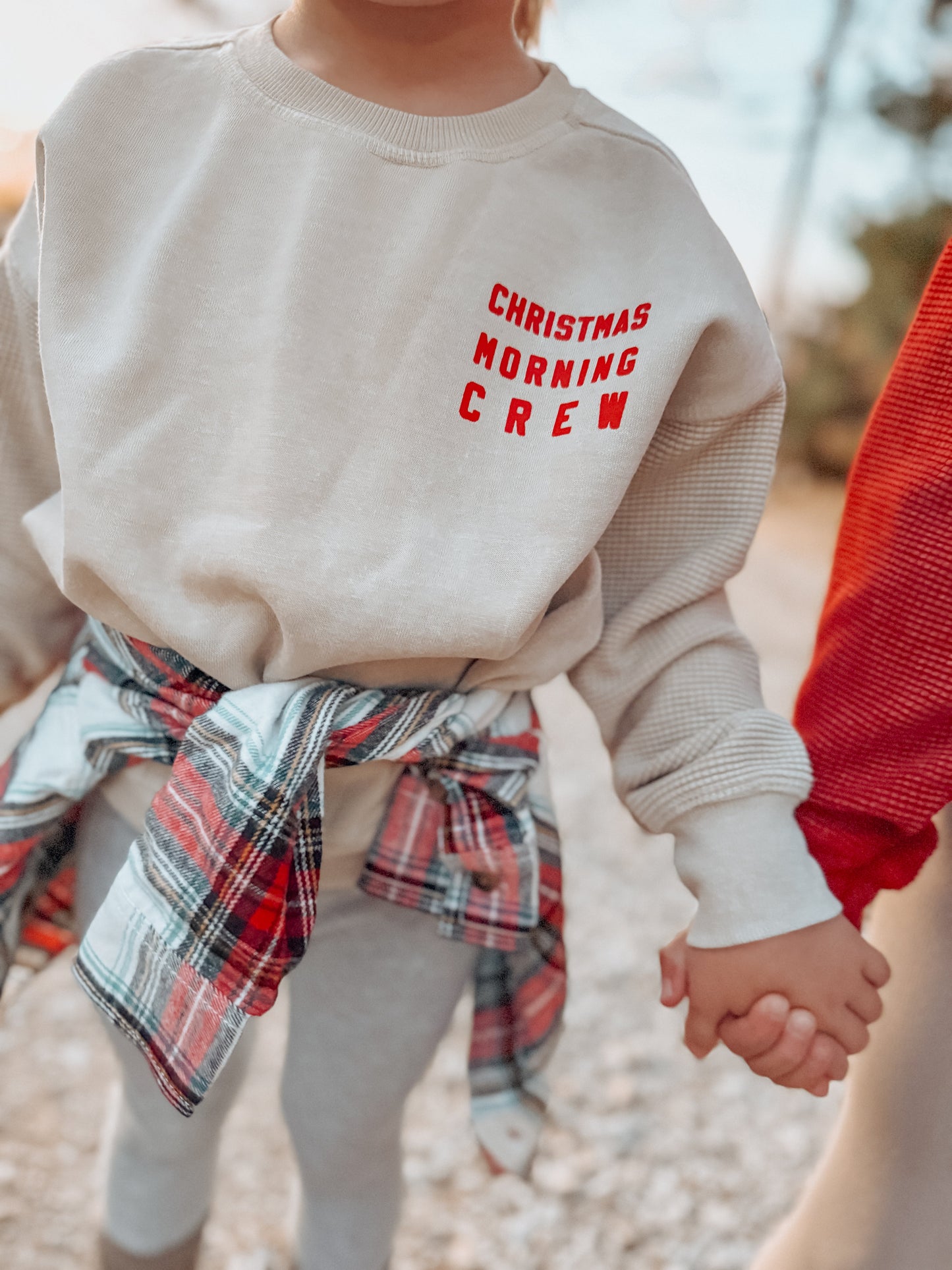 Christmas Morning Crew Child Waffle Sleeve Crewneck - Oat