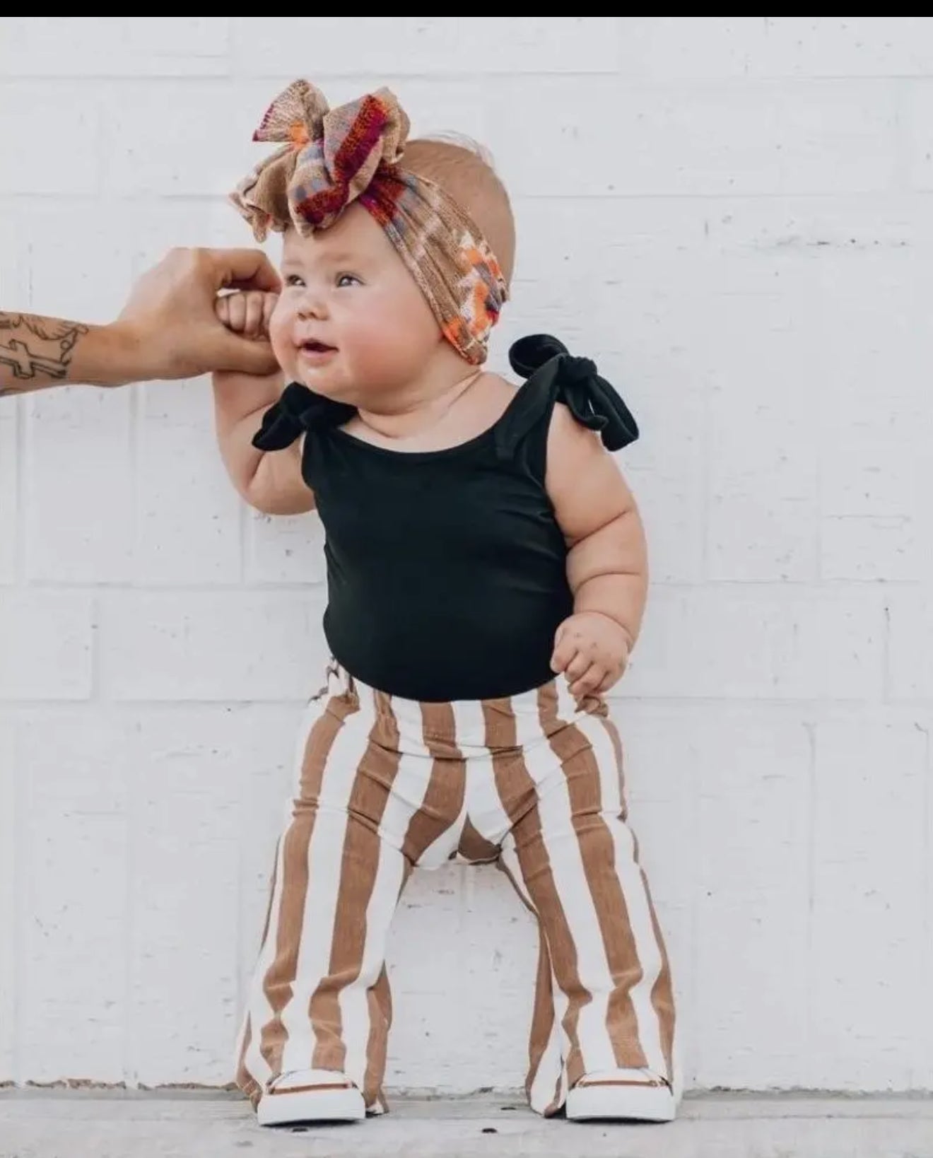 Tan Striped Boho Bell Bottoms