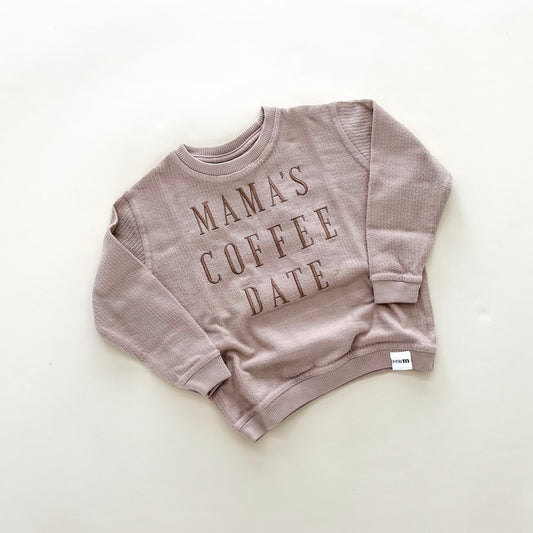 Mama's Coffee Date Embroidered Corded Crewneck -  Latte
