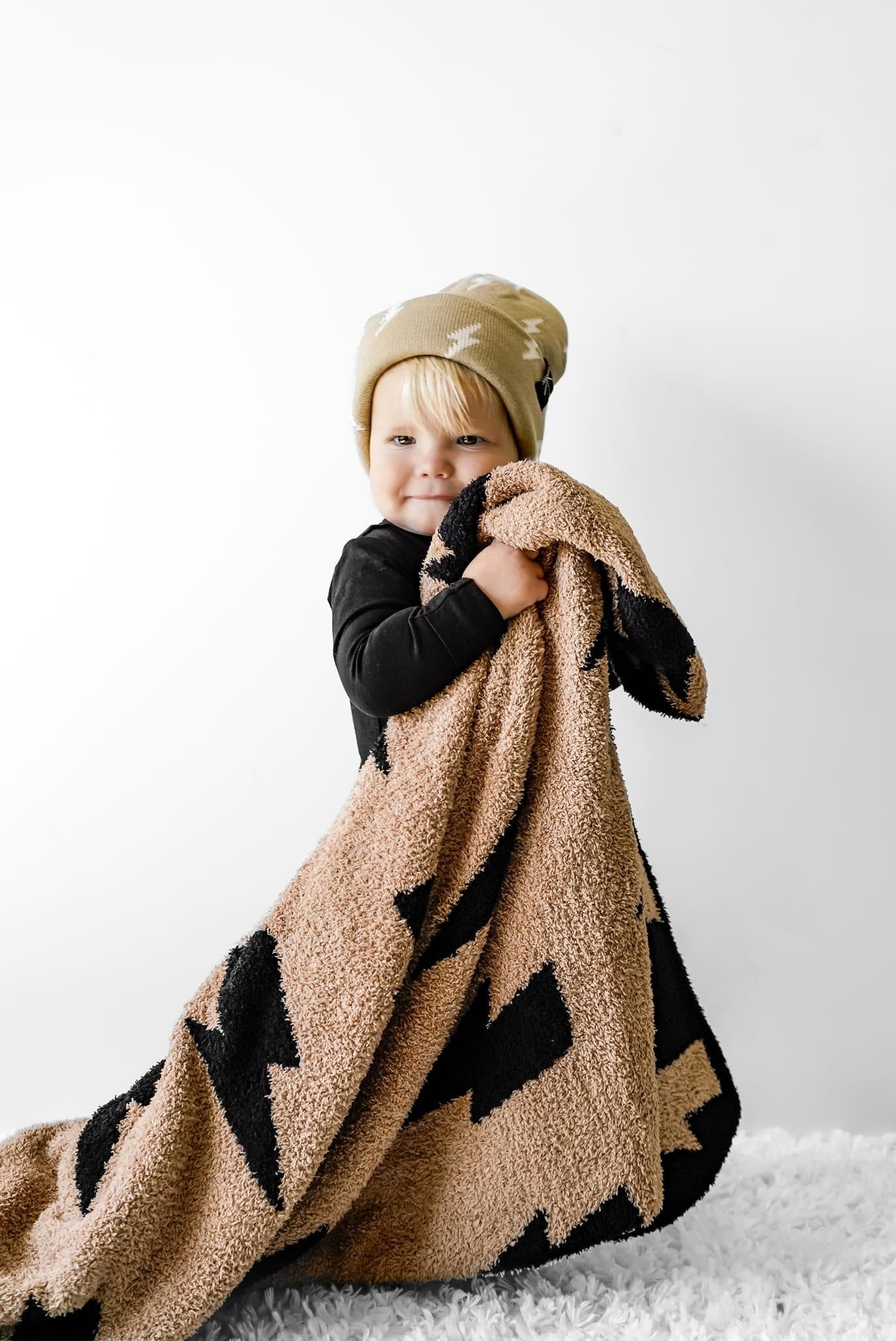 **PREORDER** Black + Camel Bolt Cozy Blanket estimated arrival Mid February please read all details prior to purchasing