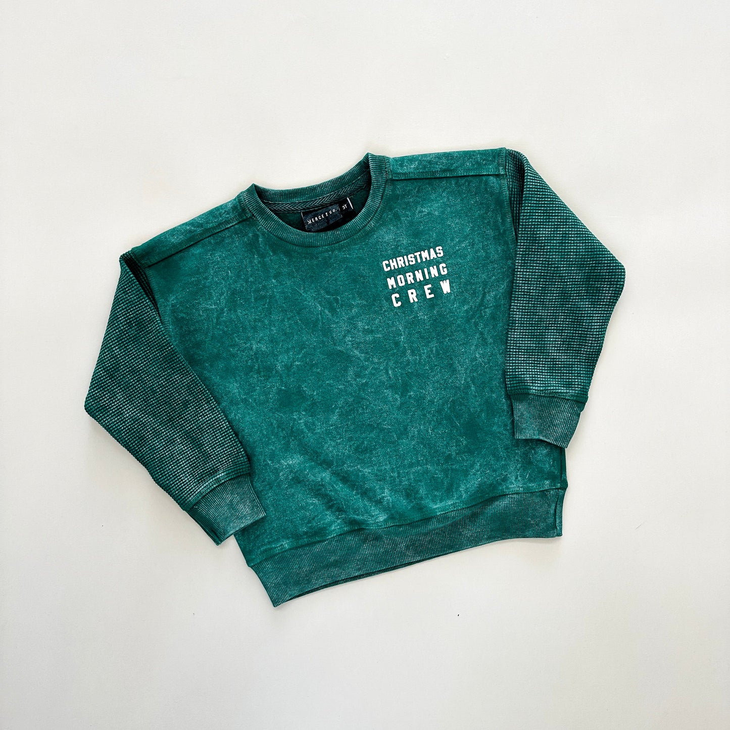Christmas Morning Crew Child Waffle Sleeve Crewneck - Pine