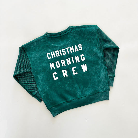Christmas Morning Crew Child Waffle Sleeve Crewneck - Pine