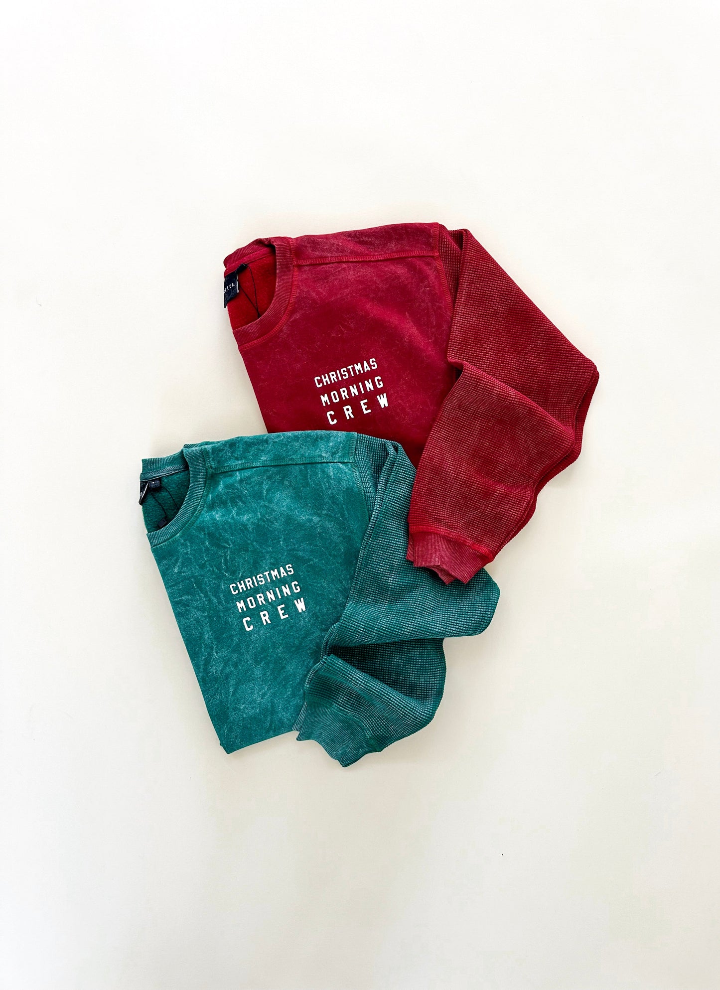 Christmas Morning Crew Waffle Sleeve Crewneck - Pine