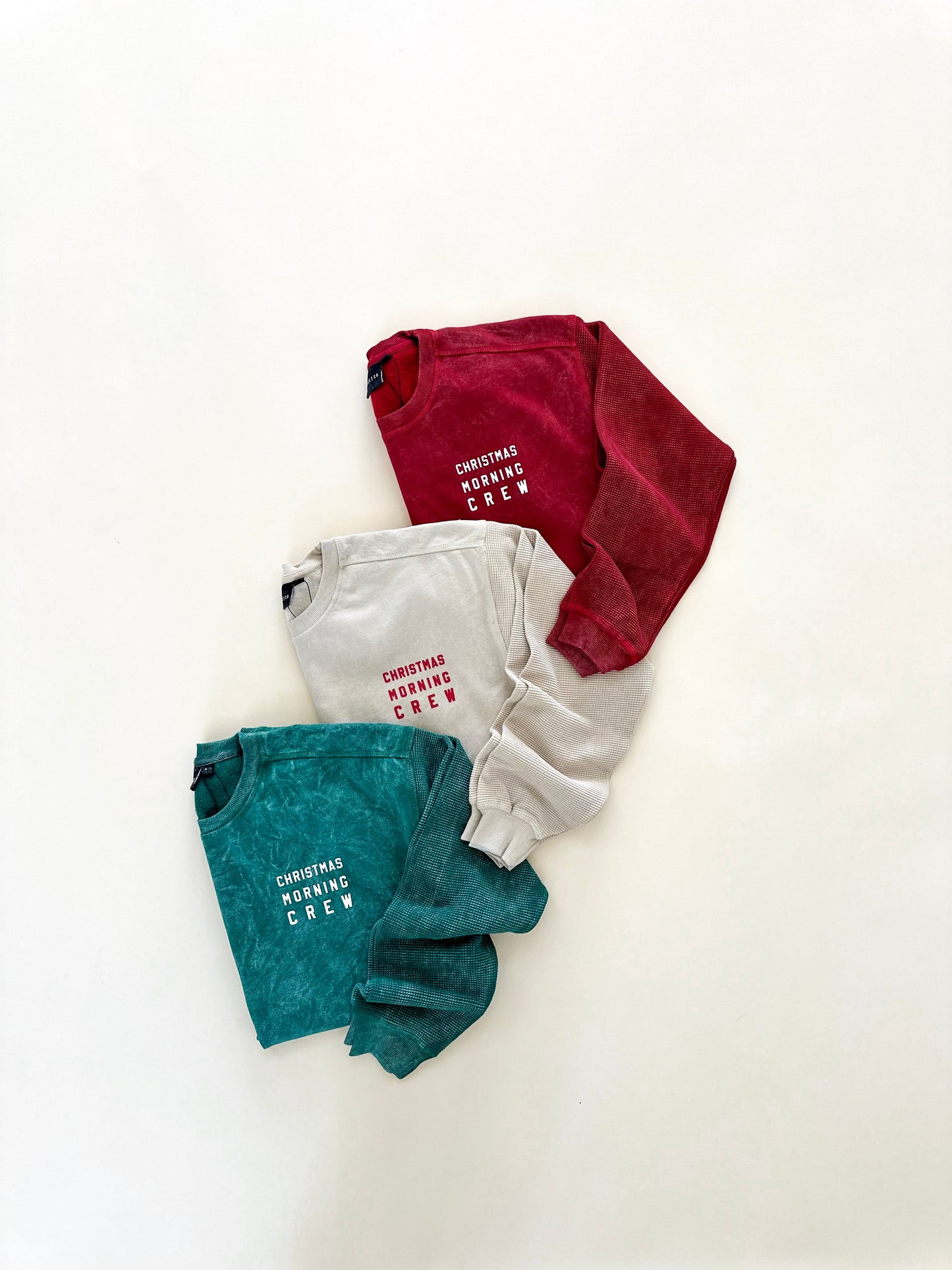 Christmas Morning Crew Waffle Sleeve Crewneck - Pine