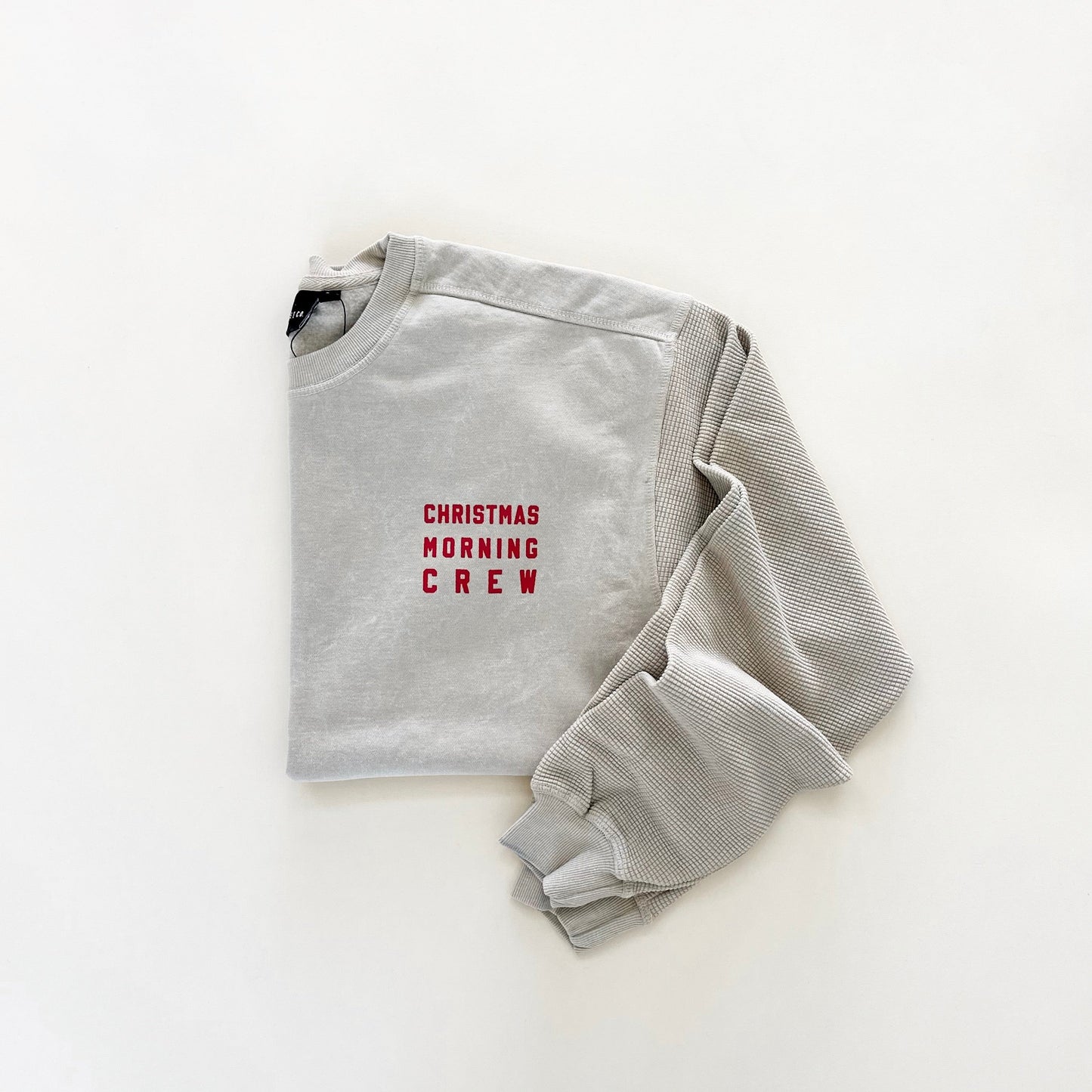Christmas Morning Crew Waffle Sleeve Crewneck - Oat