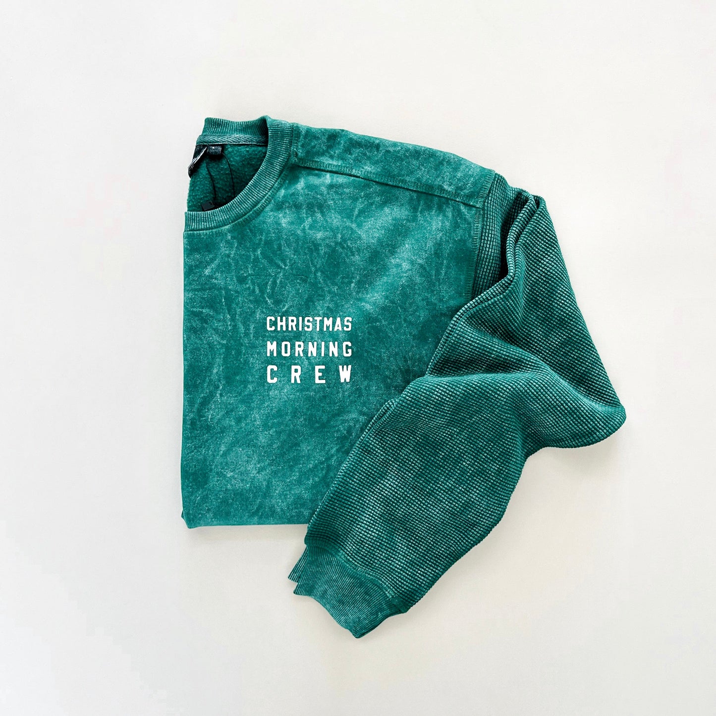 Christmas Morning Crew Waffle Sleeve Crewneck - Pine