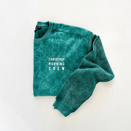 Christmas Morning Crew Waffle Sleeve Crewneck - Pine