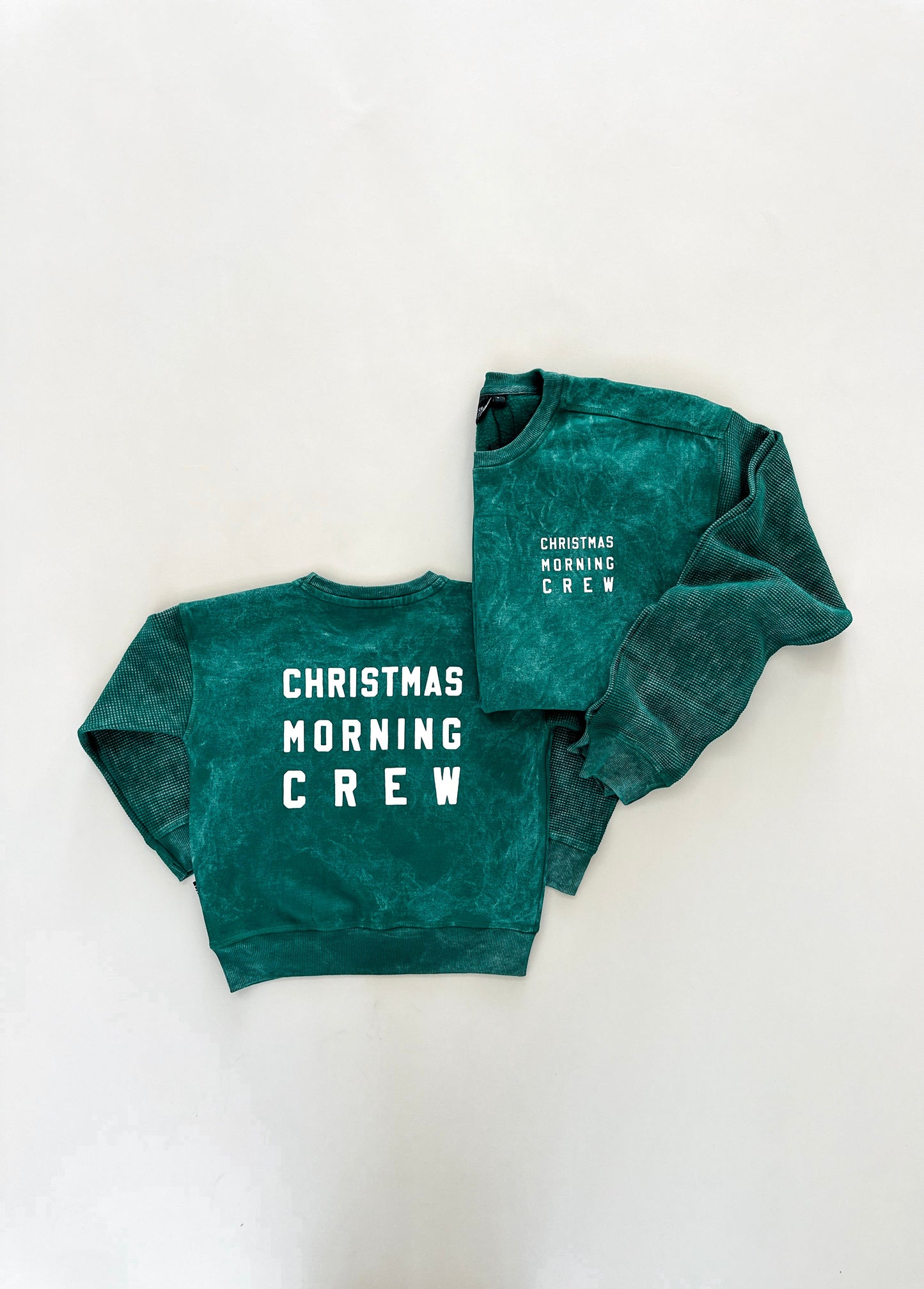 Christmas Morning Crew Waffle Sleeve Crewneck - Pine