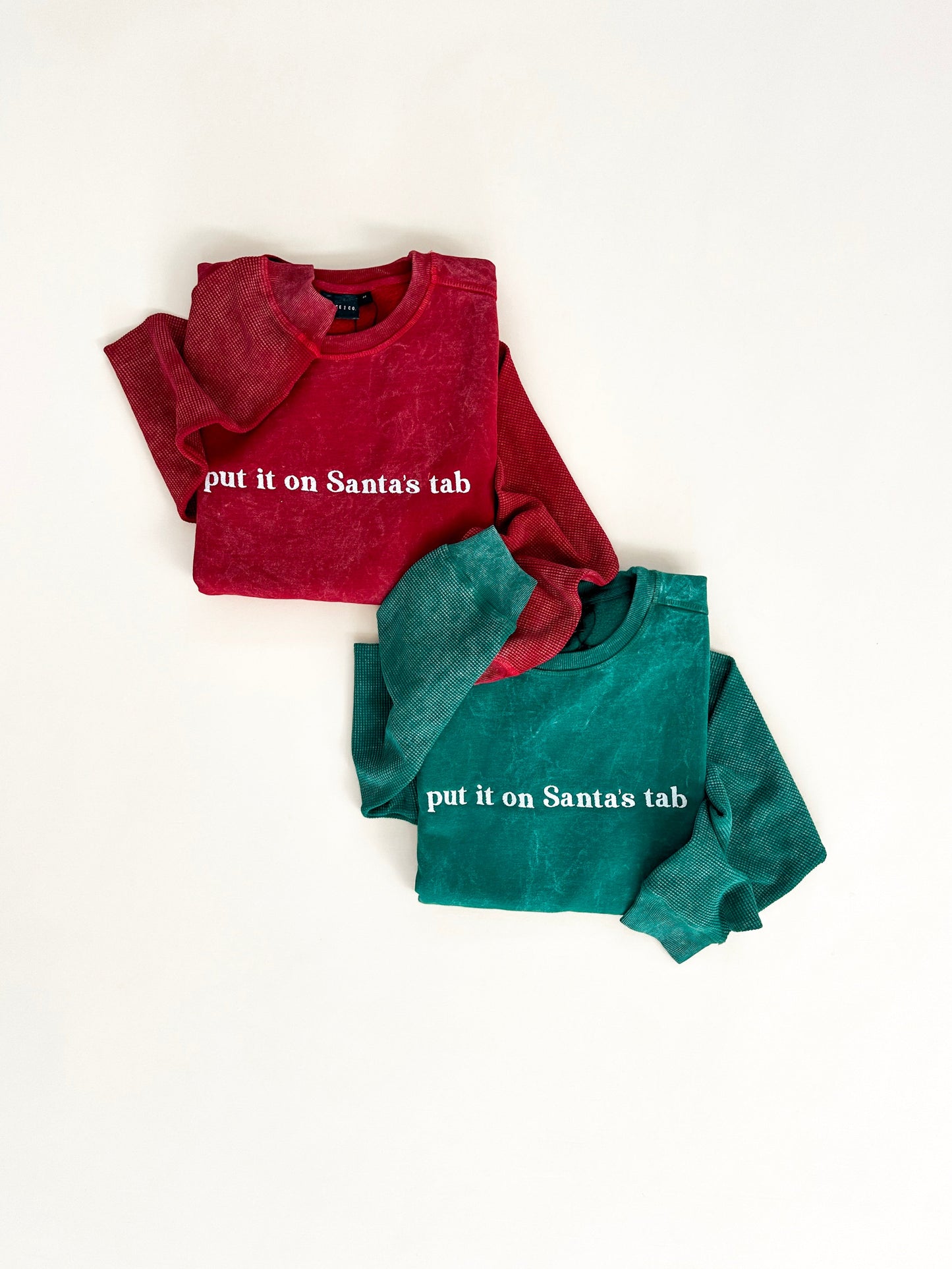 Put It On Santa's Tab Embroidered Waffle Sleeve Crewneck