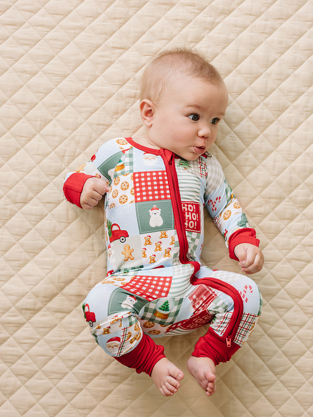 Bamboo Zip Romper | Christmas Patchwork