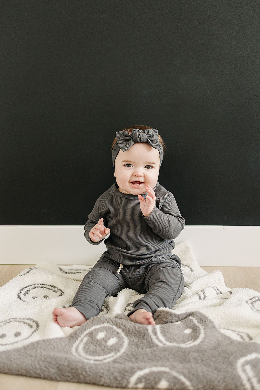 Charcoal Smiley Plush Blanket