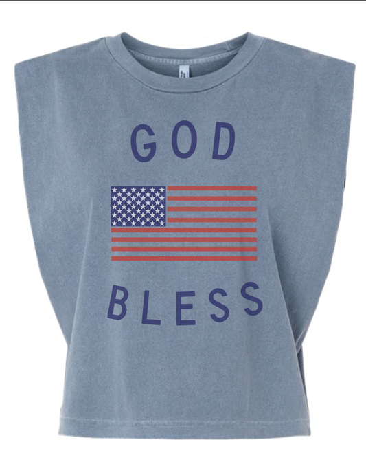 God Bless America Vintage Faded Muscle Tank