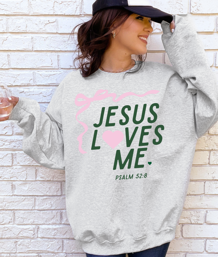 "Jesus Loves Me" Ribbon Sweatshirt- Adult