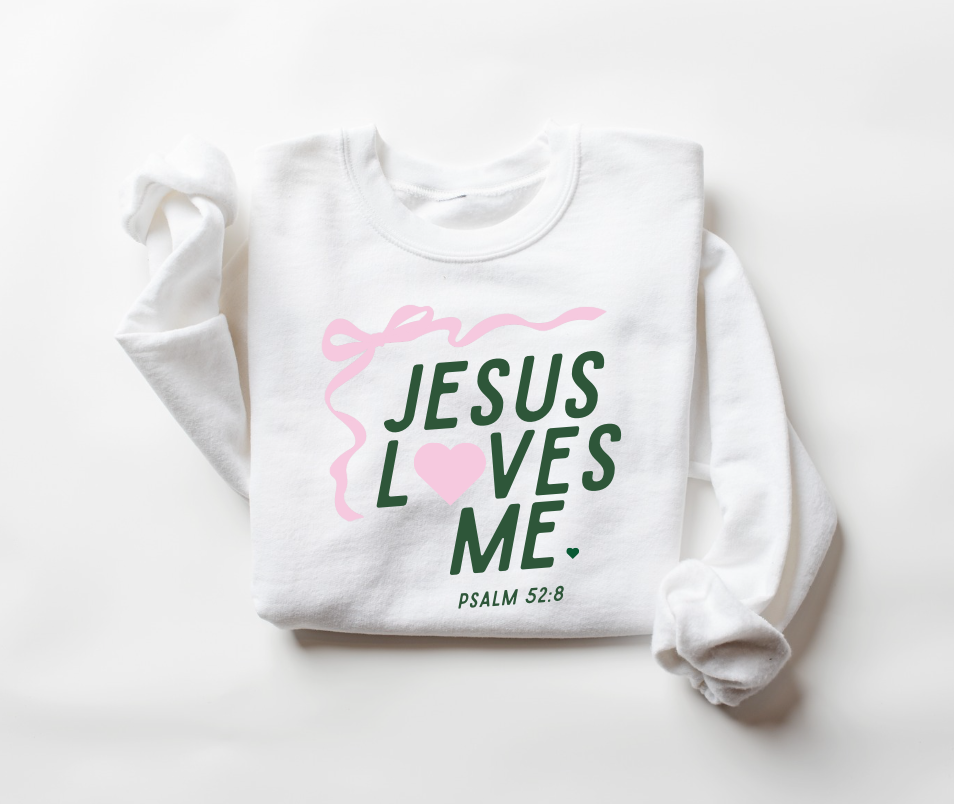 "Jesus Loves Me" Ribbon Sweatshirt- Adult