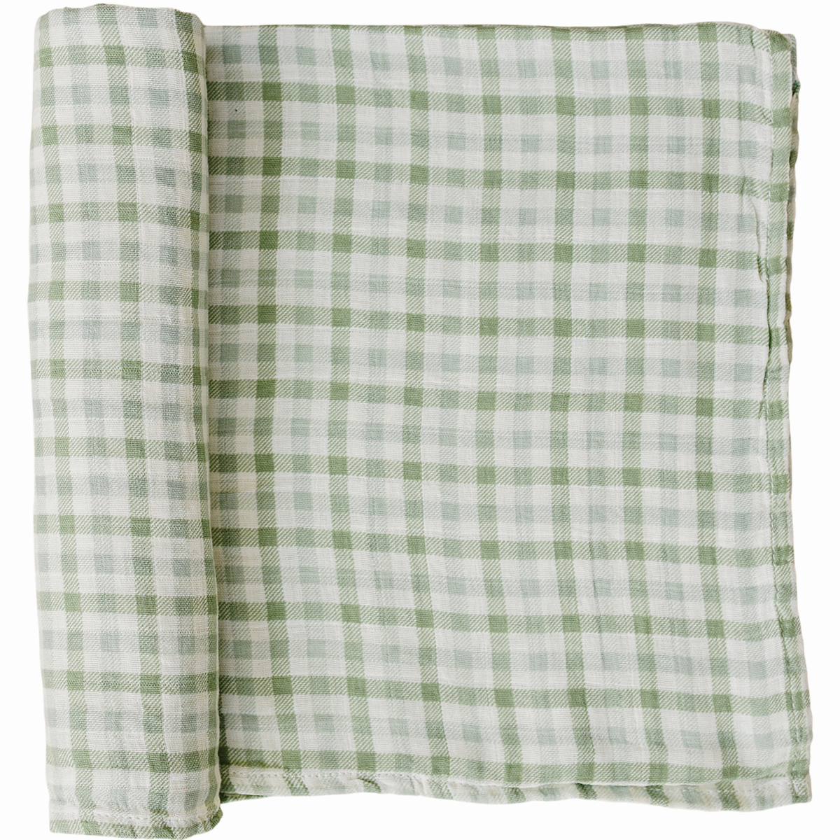 Green Gingham Muslin Swaddle Blanket