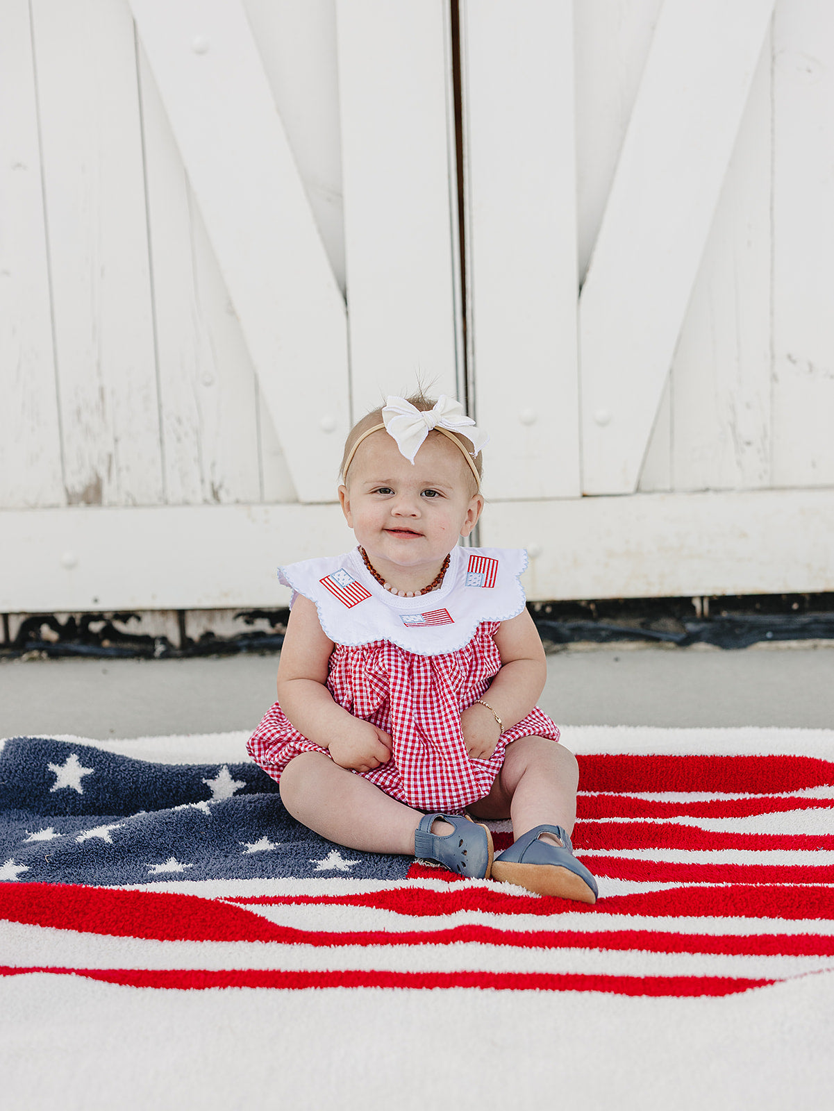 Gingham Flag Smocked Bubble Romper