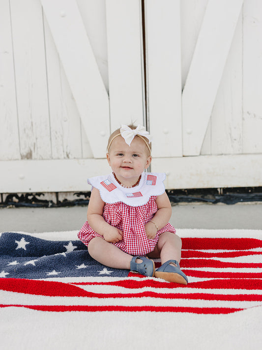 Gingham Flag Smocked Bubble Romper