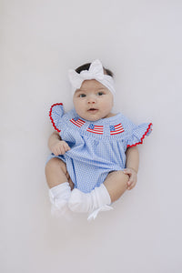 Flag Gingham Smocked Bubble Romper