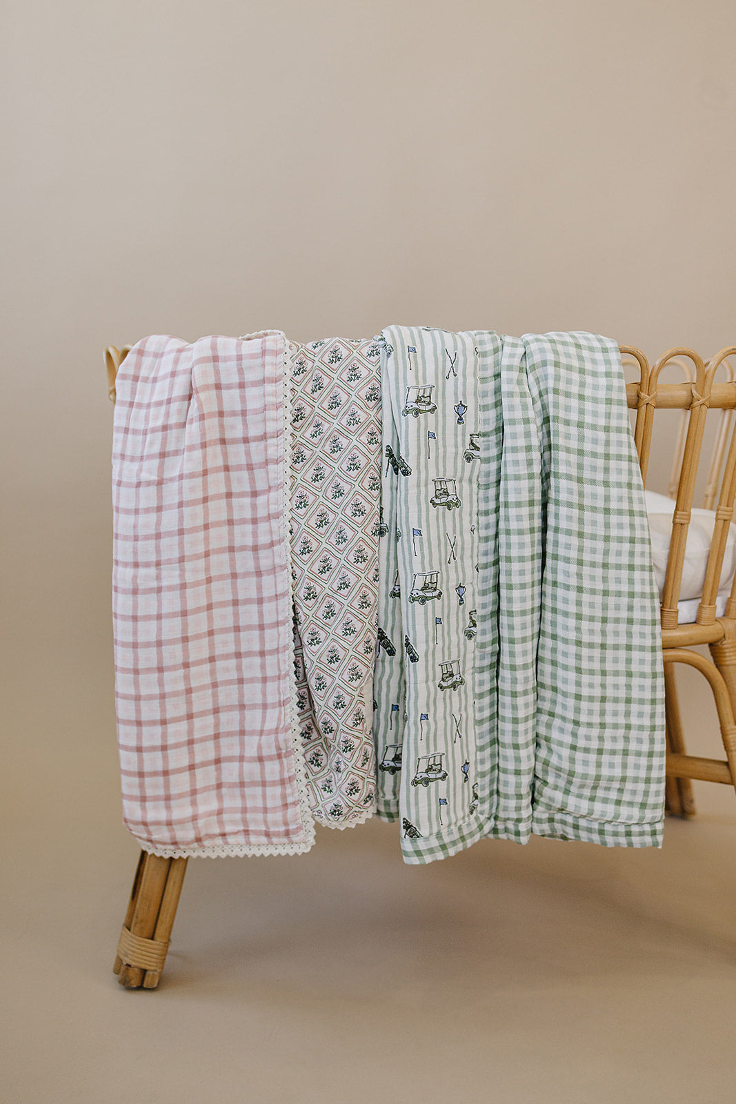 Country Garden Floral + Pink Gingham Lace Muslin Quilt