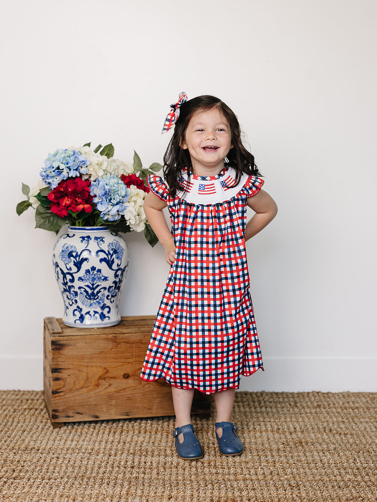 Flag Smocked Plaid Dress