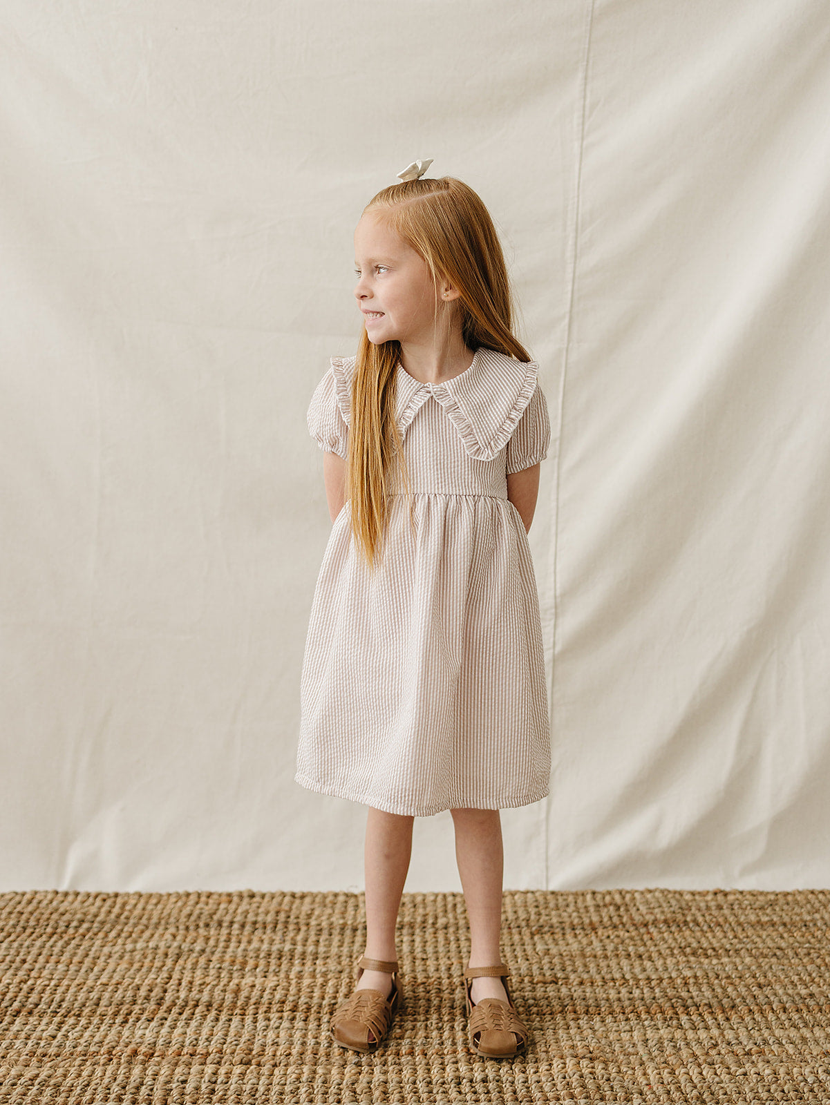 Taupe Stripe Peter Pan Collar Dress