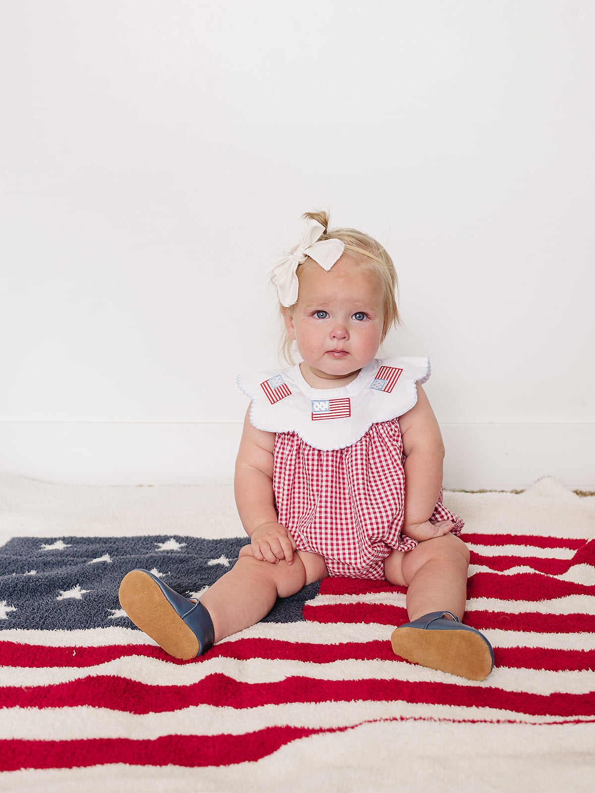 Gingham Flag Smocked Bubble Romper