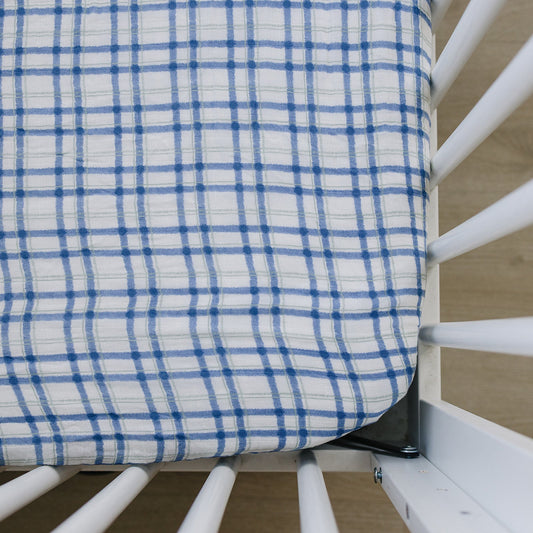 Blue & Green Plaid Muslin Crib Sheet