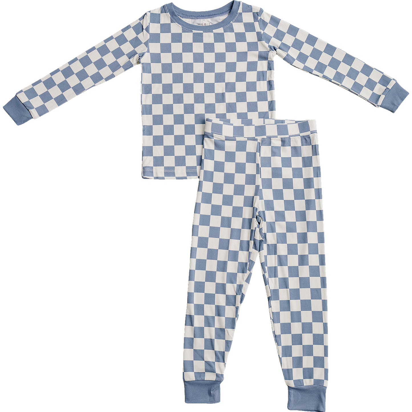 Blue Checkered Ribbed Bamboo Cozy Set