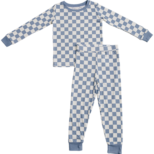 Blue Checkered Ribbed Bamboo Cozy Set