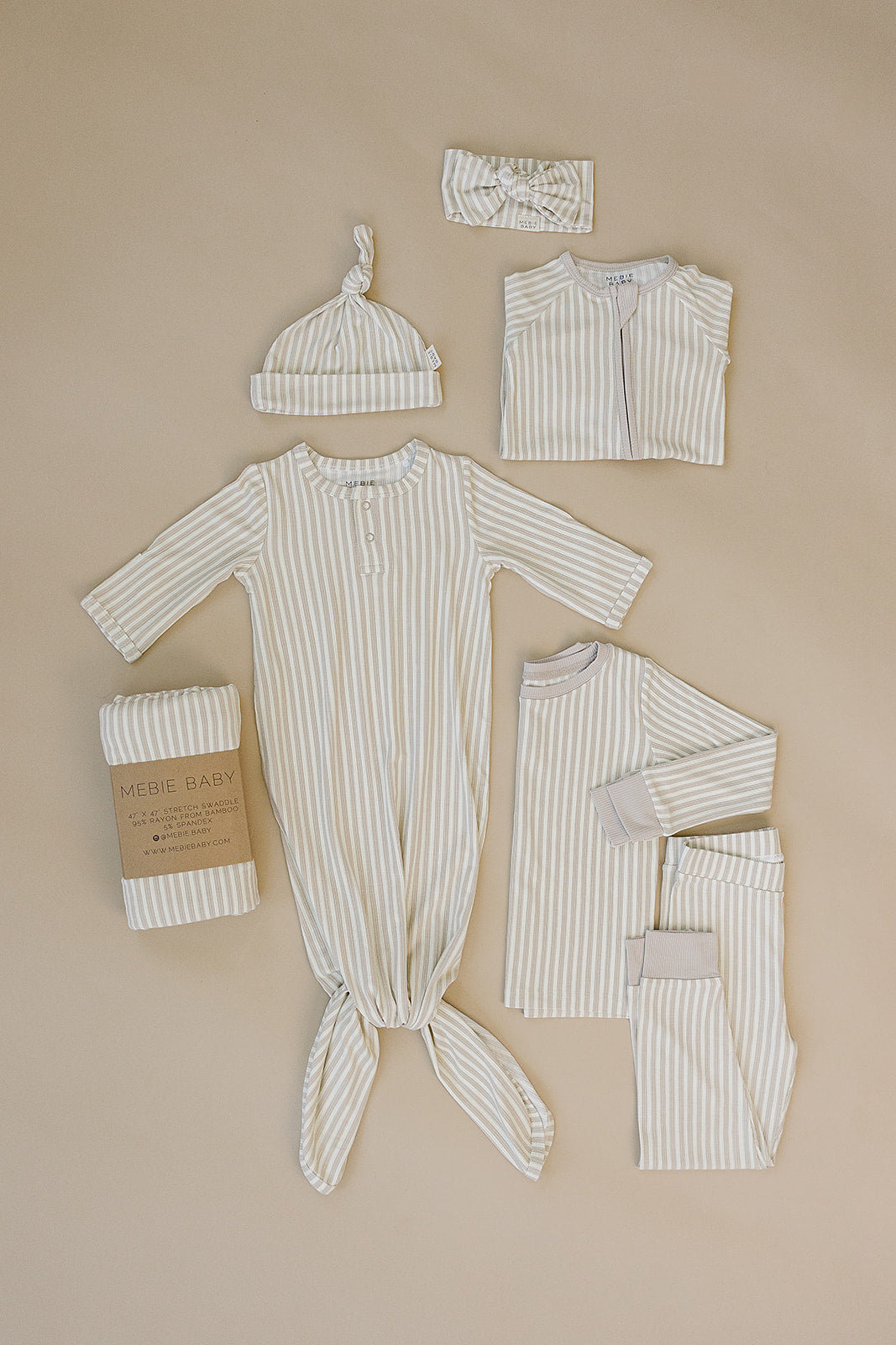 Taupe Stripe Ribbed Bamboo Cozy Set