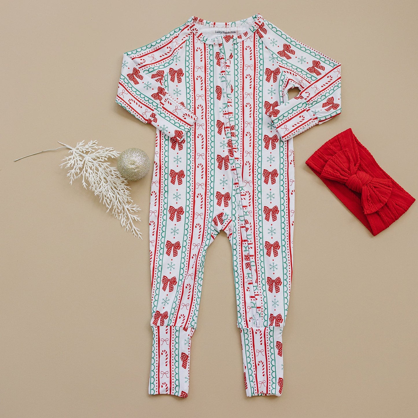 Bamboo Zip Romper | Retro Candy Cane