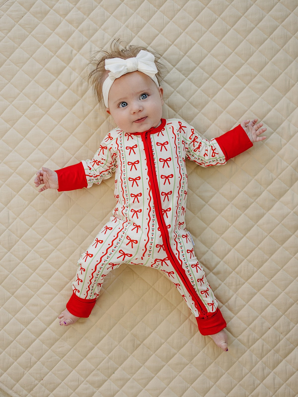 Bamboo Zip Romper | Christmas Bows