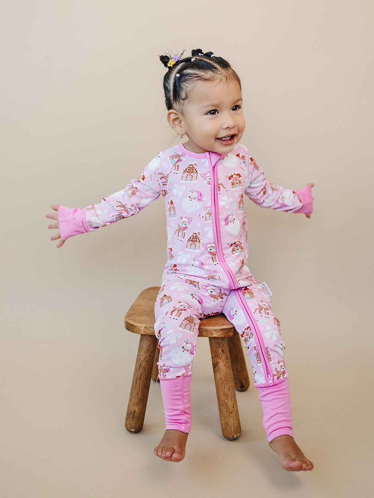 Bamboo Zip Romper | Pink Christmas